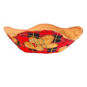 Handmade Quilted Gingerbread Man Red Plaid Reversible Microwave Bowl Cozy